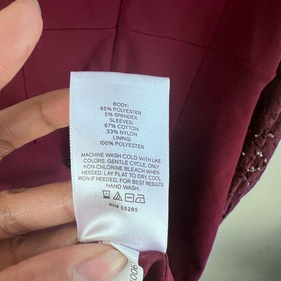 Sweetheart Neckline Burgundy Lace Long Puff Sleeve Express Mini Dress Size Large - Picture 7 of 8